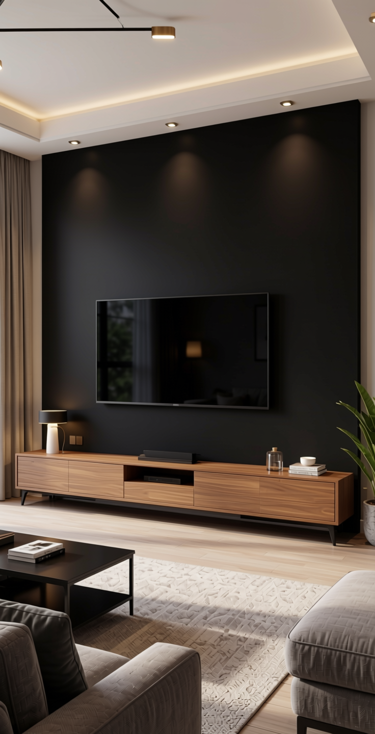 Abyss Plain Laminate 8x4 ft Super Matte 1 mm - 3681 RSO — application view in a modern living room