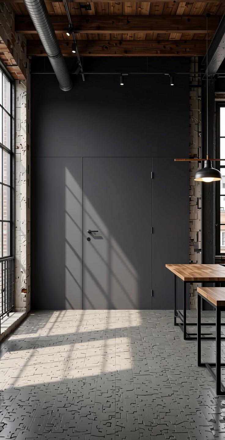 Carbon Plain Laminate 8x4 ft Suede 1 mm - 3712 SUD — application view in a industrial loft