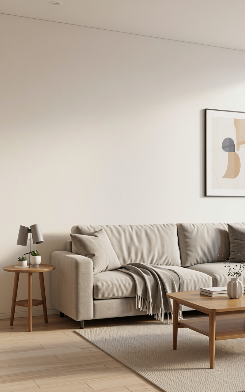 Off White Texture Laminate 4x8 ft - STY-SOL-1020 — application view in a minimalist living room