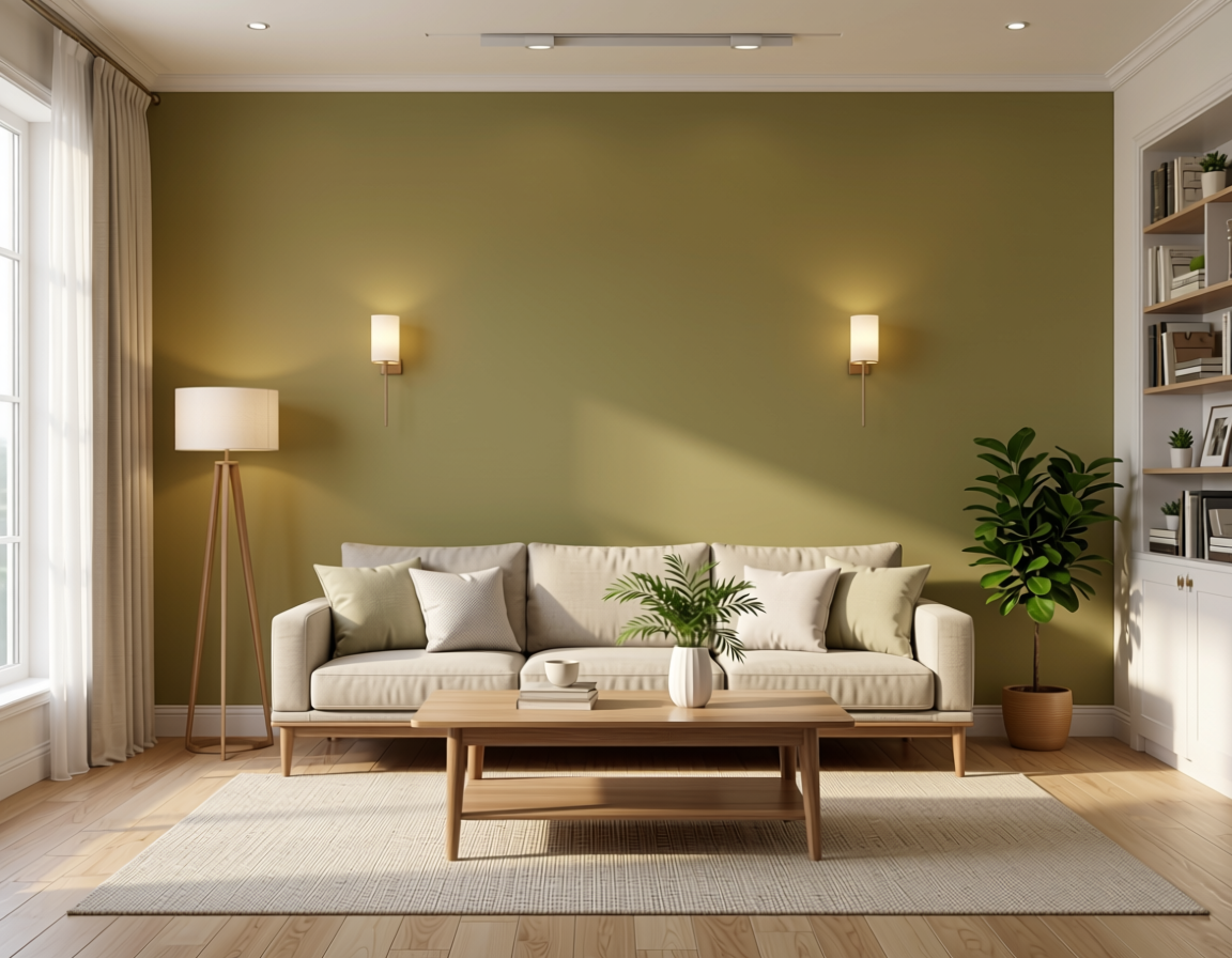 Olive Sand Texture Laminate 4x8 ft - STY-SOL-401 — application view in a natural living room