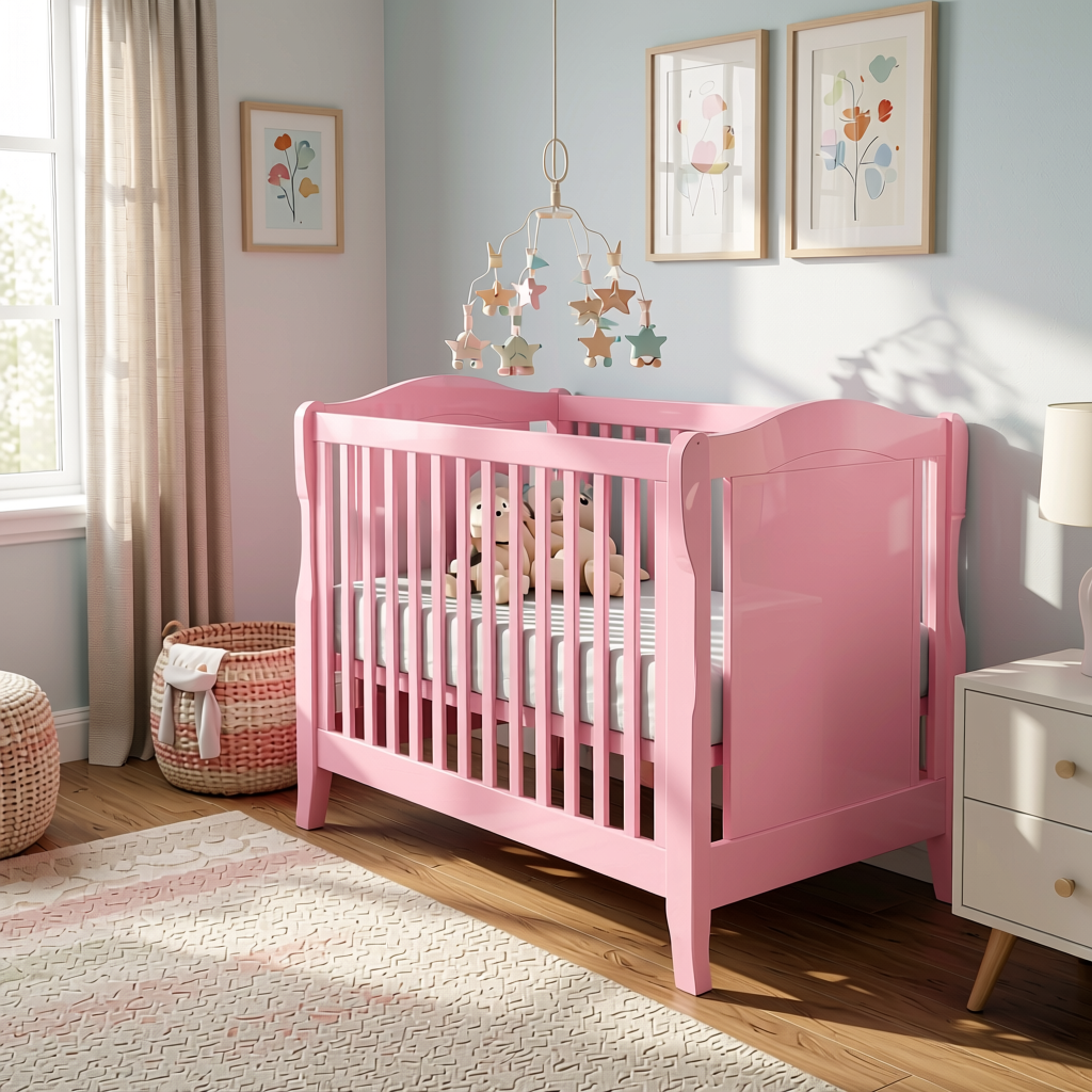 Baby Pink Wood Laminate 8x4 ft High Gloss 0.8 mm - 986 SHG — application view in a nursery