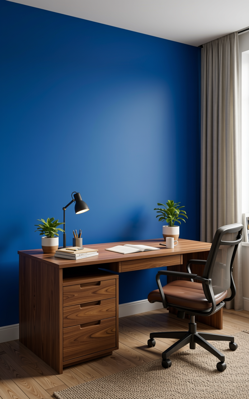 Olympia BLUE Texture Laminate 4.25x10 ft - STY-SOL-1073 — application view in a study room