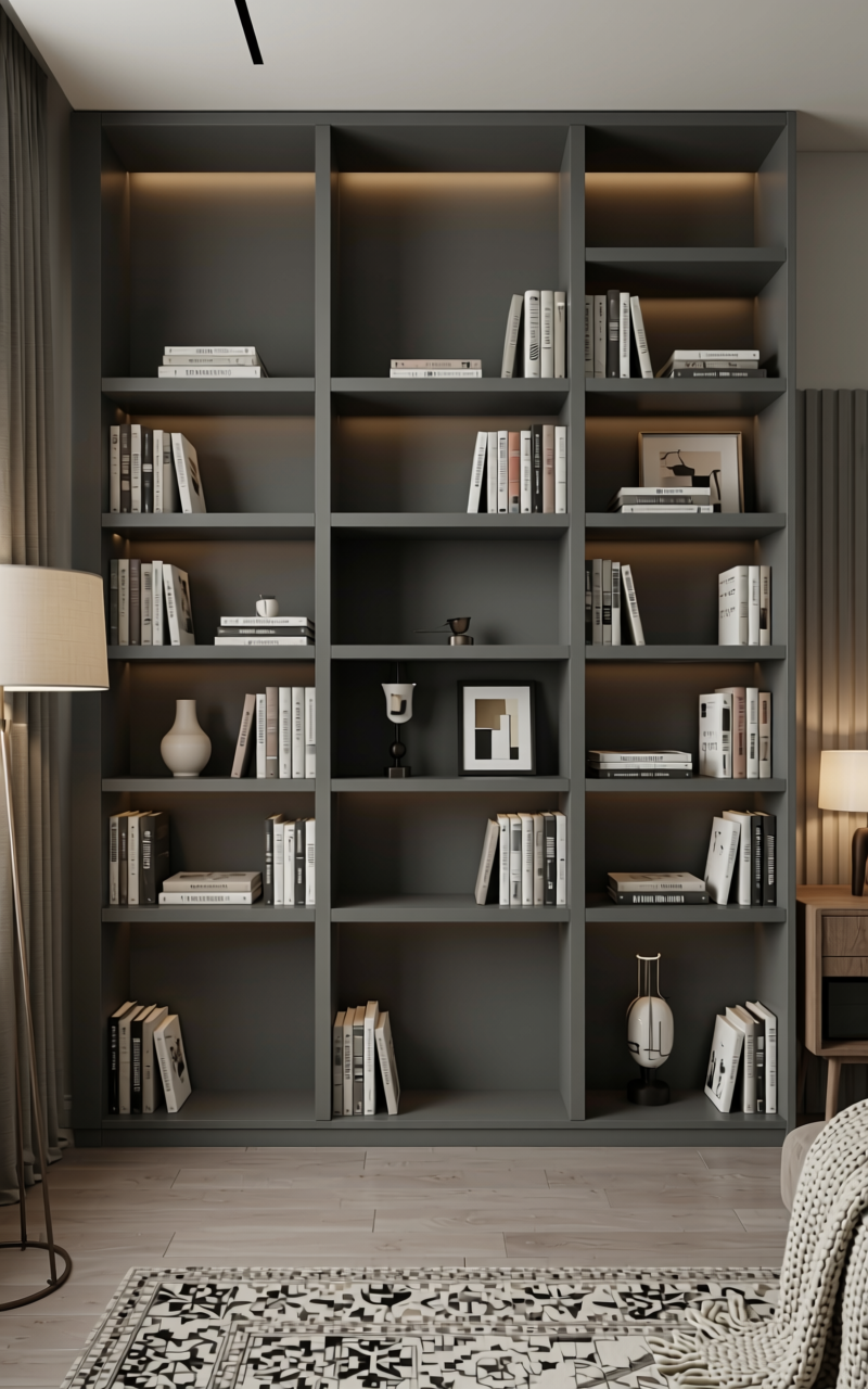 Onyx Grey Texture Laminate 4x8 ft - STY-SOL-1161 — application view in a contemporary study