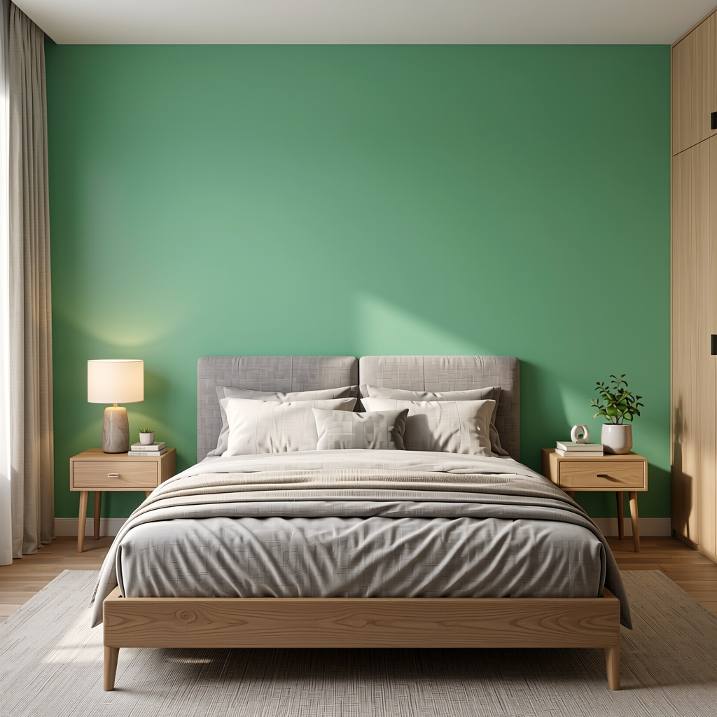 Opal Green Plain Colors Laminate 8*4 ft Soft Touch 1.0 mm - HER-1563 — application view in a serene bedroom
