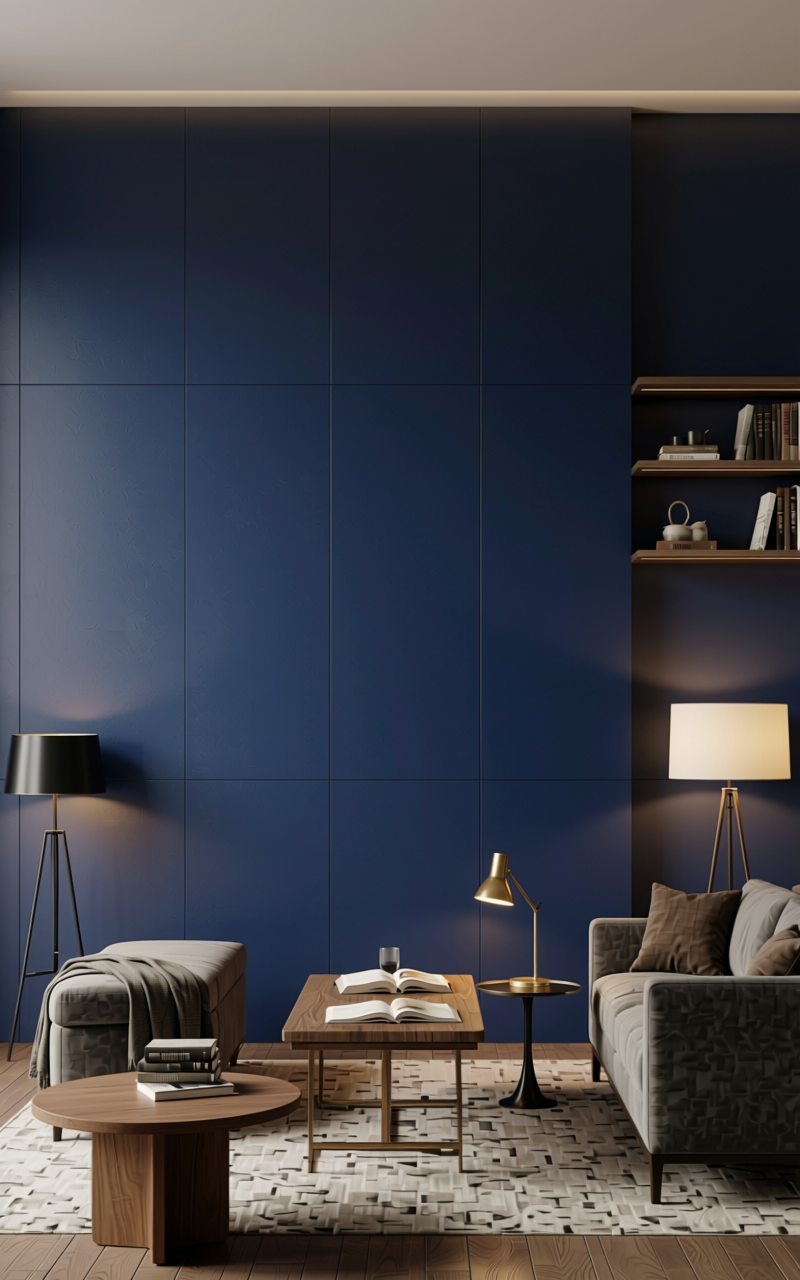 Oxford Blue Black Texture Laminate - STY-SOL-1760 — application view in a sophisticated study