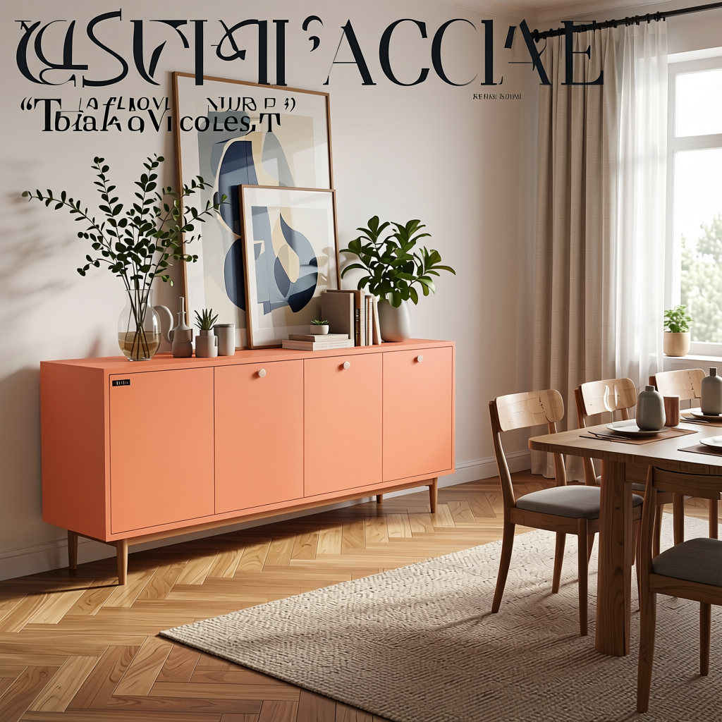 Peach Orang Plain Colors Laminate 8*4 ft Suede 1.0 mm - HER-1256 — application view in a dining room