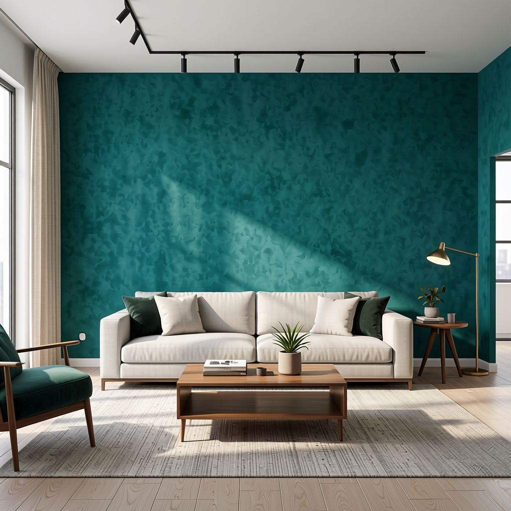 Peacock 2 Plain Colors Laminate 8*4 ft Suede 1.0 mm - HER-1566 — application view in a modern living room