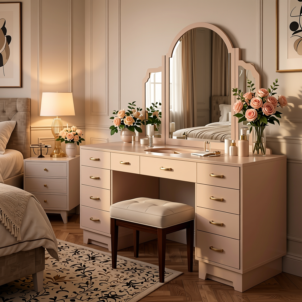 Pearl Peach Plain Colors Laminate 8*4 ft Matte 1.0 mm - HER-1421 — application view in a romantic master bedroom