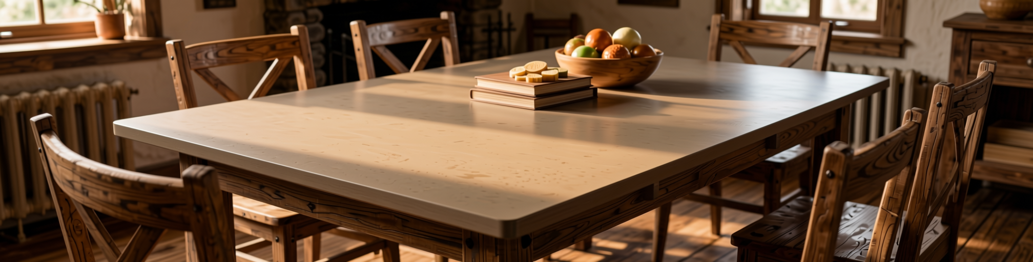 Plain Laminate 8x4 ft Texture 1 mm - DT 1003 — application view in a rustic dining area