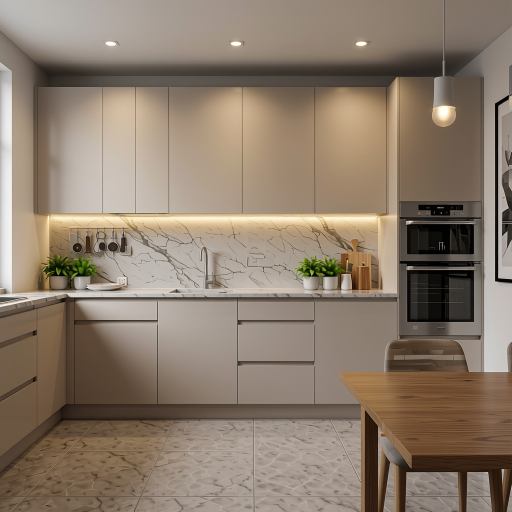 902 Plain Laminate 8x4 ft Matte 1 mm - EL 903 — application view in a modern kitchen