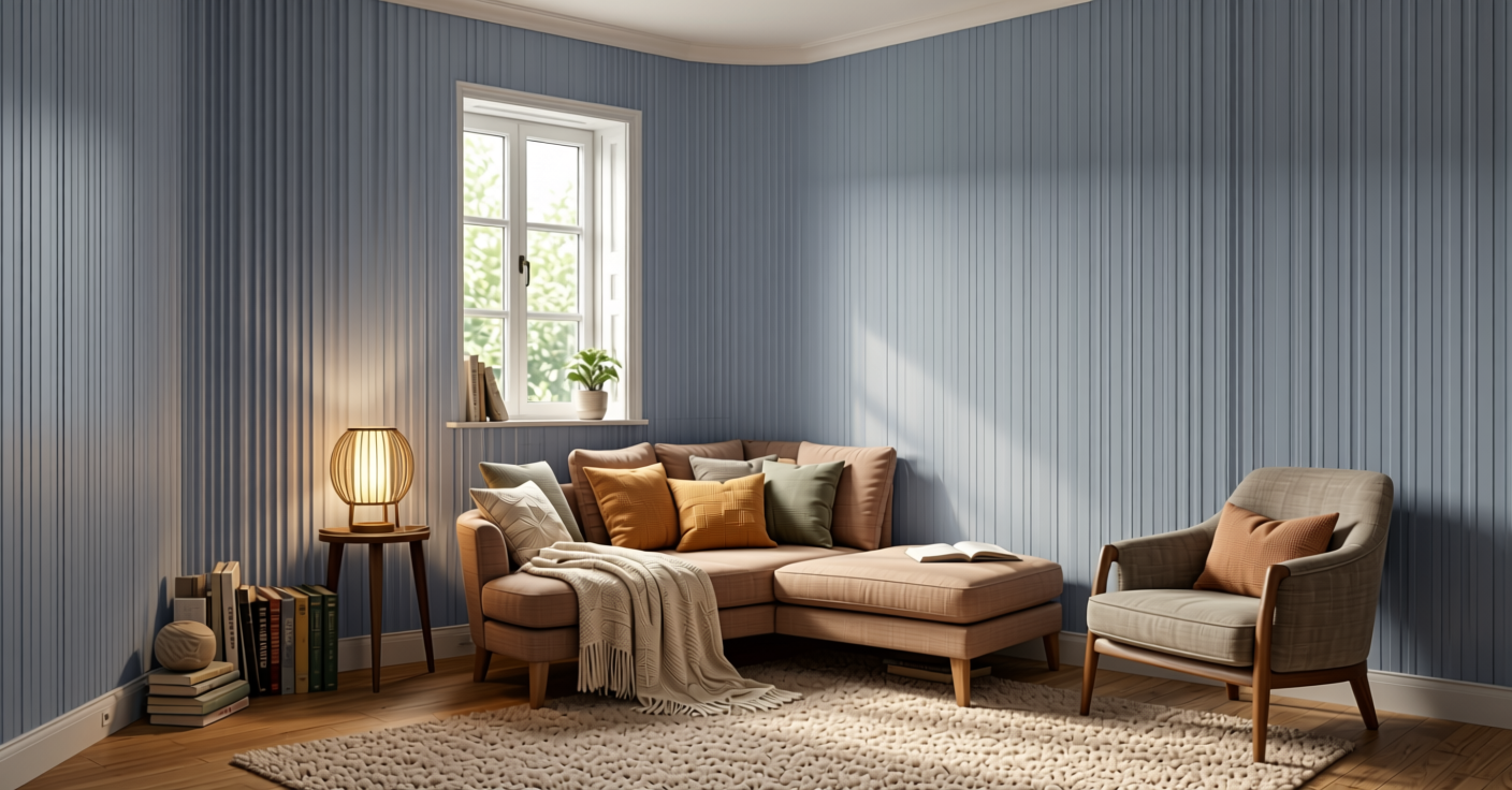 Fluted Laminate 8x4 ft Texture 1 mm - VF 1121 — application view in a cozy reading nook