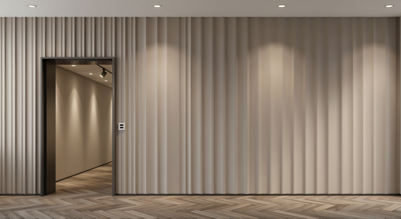 Fluted Laminate 8x4 ft Texture 1 mm - VF 1109 — application view in a art gallery entry