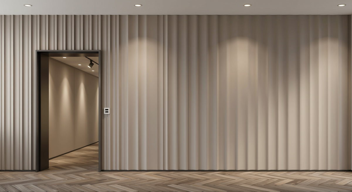 Fluted Laminate 8x4 ft Texture 1 mm - VF 1109 — application view in a art gallery entry