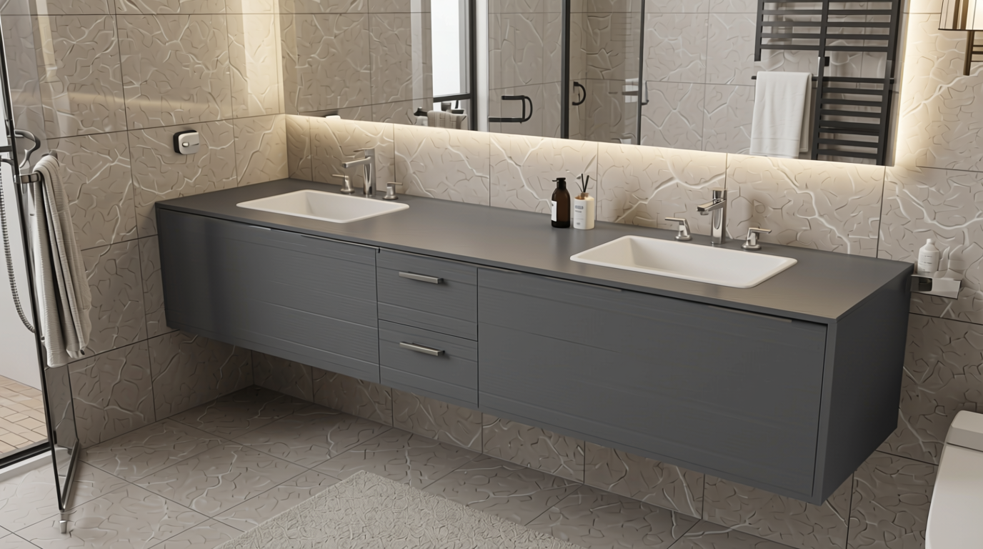 Fluted Laminate 8x4 ft Texture 1 mm - VF 1005 — application view in a spa bathroom