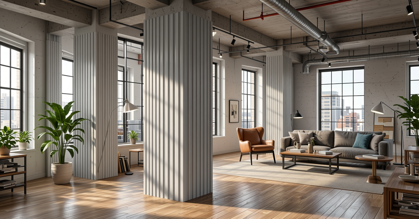 Fluted Laminate 8x4 ft Texture 1 mm - VF 1303 — application view in a urban loft