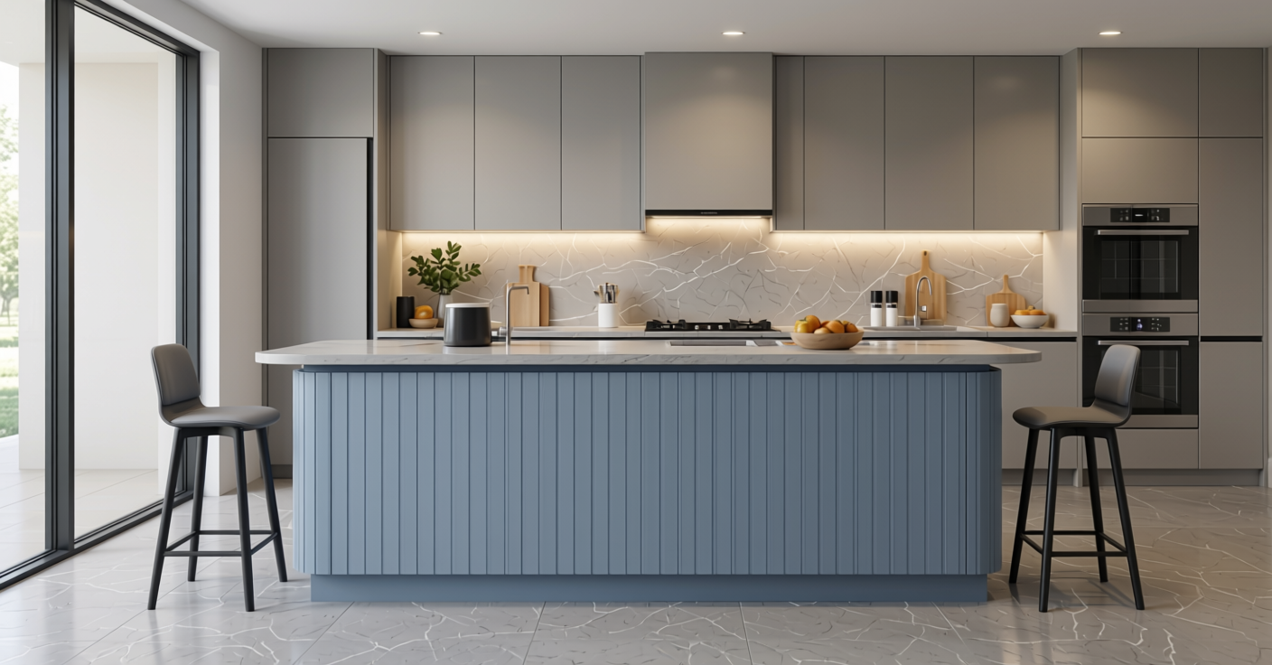 Fluted Laminate 8x4 ft Texture 1 mm - VF 1305 — application view in a contemporary kitchen