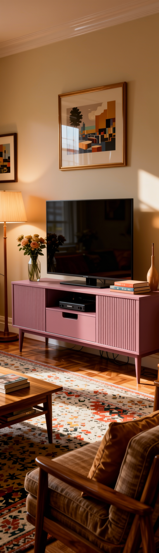 Fluted Laminate 8x4 ft Texture 1 mm - VF 1028 — application view in a retro living room