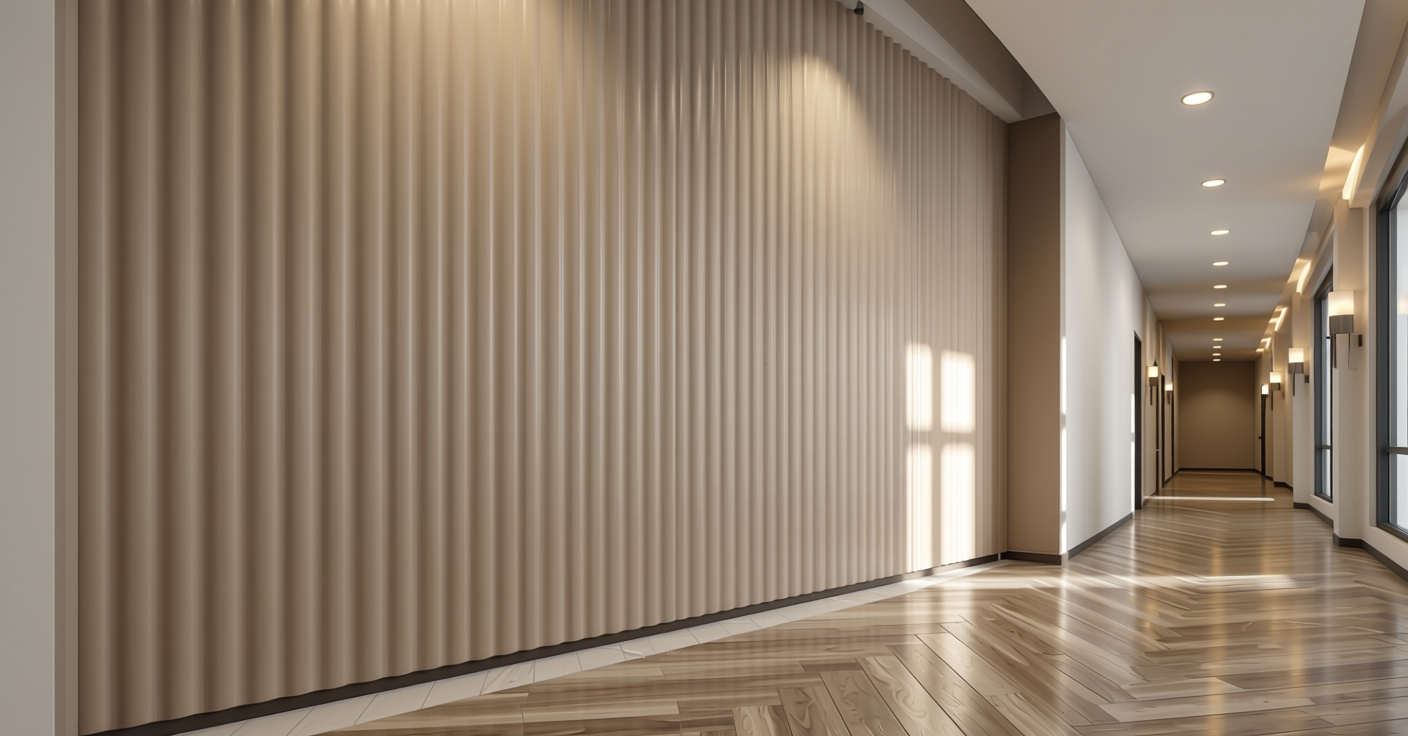 Fluted Laminate 8x4 ft Texture 1 mm - VF 1002 — application view in a modern hallway
