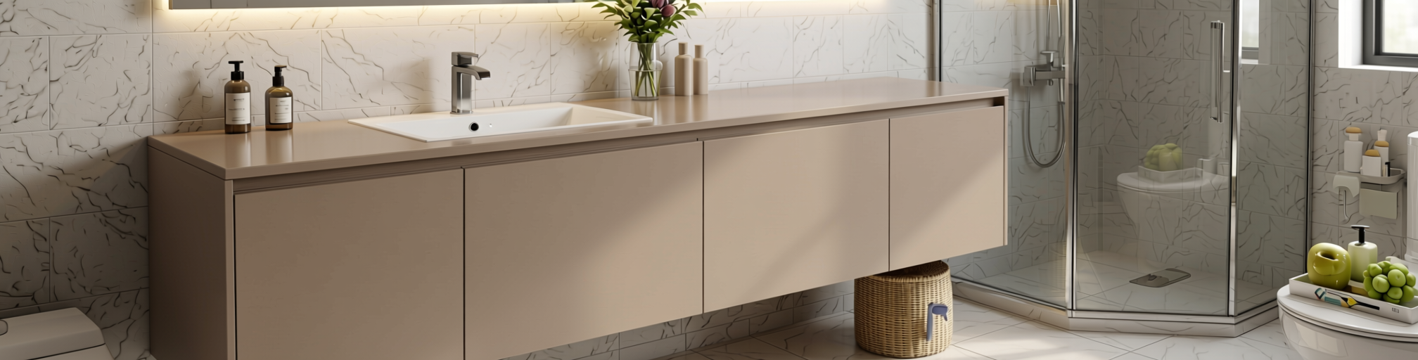 Plain Laminate 8x4 ft Texture 1 mm - GS 1306 — application view in a modern bathroom