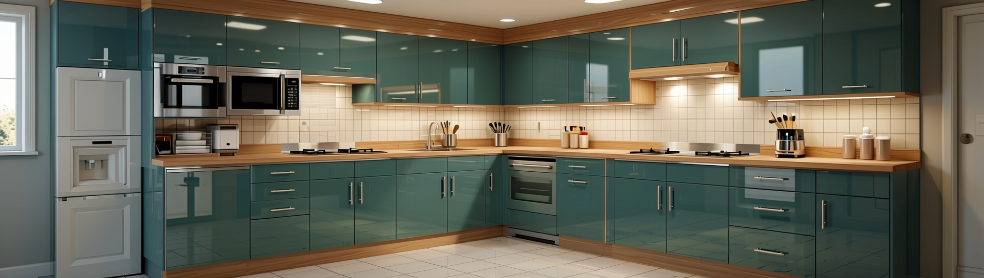 Plain Laminate 8x4 ft High Gloss 1 mm - HG 1006 — application view in a retro-style kitchen