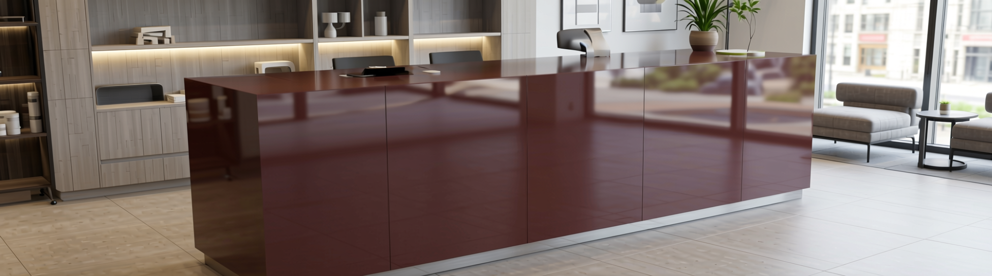 Plain Laminate 8x4 ft High Gloss 1 mm - HG 1012 — application view in a showroom