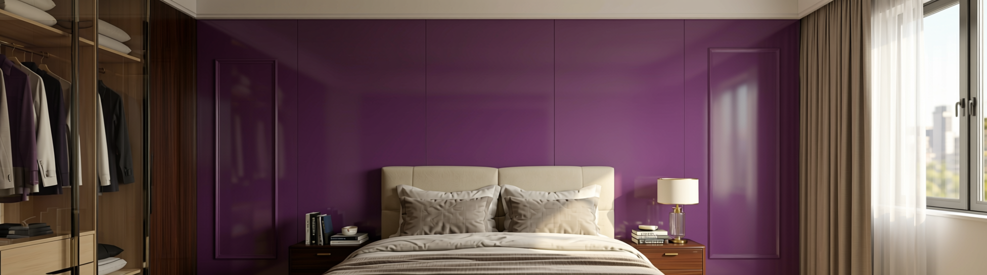 Plain Laminate 8x4 ft High Gloss 1 mm - HG 1016 — application view in a luxury bedroom