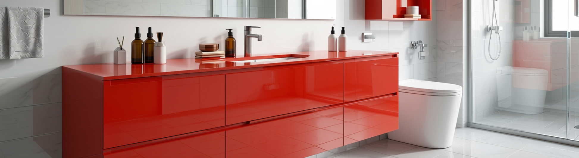 Plain Laminate 8x4 ft High Gloss 1 mm - HG 1029 — application view in a minimalist bathroom