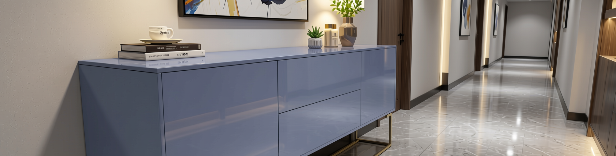 Plain Laminate 8x4 ft High Gloss 1 mm - HG 1105 — application view in a modern hallway