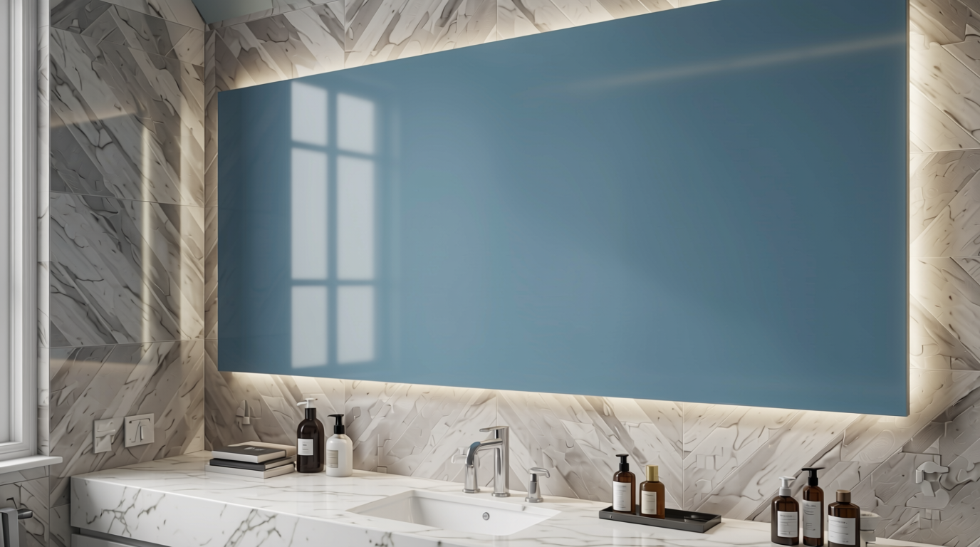 Plain Laminate 8x4 ft High Gloss 1 mm - HG 1117 — application view in a sleek bathroom