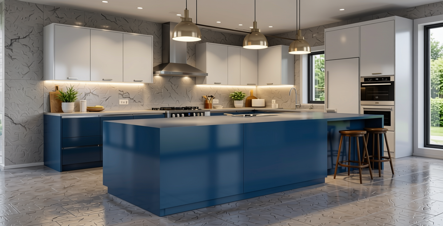 Plain Laminate 8x4 ft High Gloss 1 mm - HG 1120 — application view in a contemporary kitchen