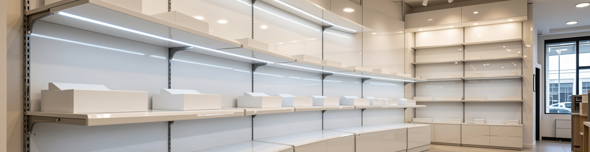 Plain Laminate 8x4 ft High Gloss 1 mm - HG 1125 — application view in a retail store