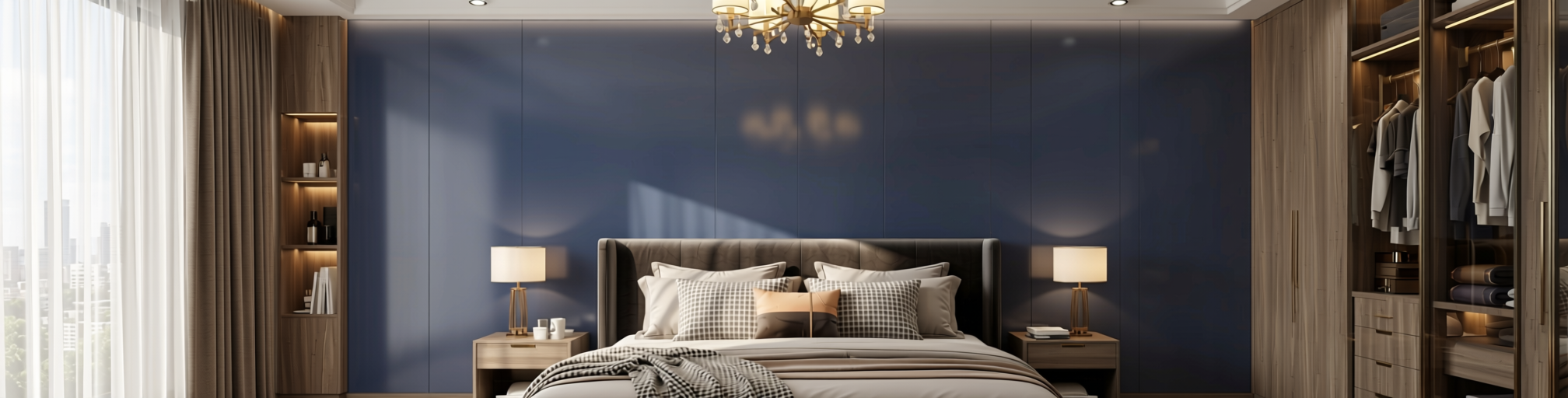 Plain Laminate 8x4 ft High Gloss 1 mm - HG 1305 — application view in a luxury bedroom