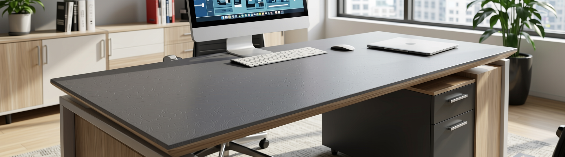 Plain Laminate 8x4 ft Texture 1 mm - RS 1106 — application view in a contemporary office
