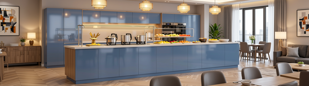 Solid Colors Plain Laminate 8x4 ft High Gloss 1 mm - HG 1123 — application view in a dining room