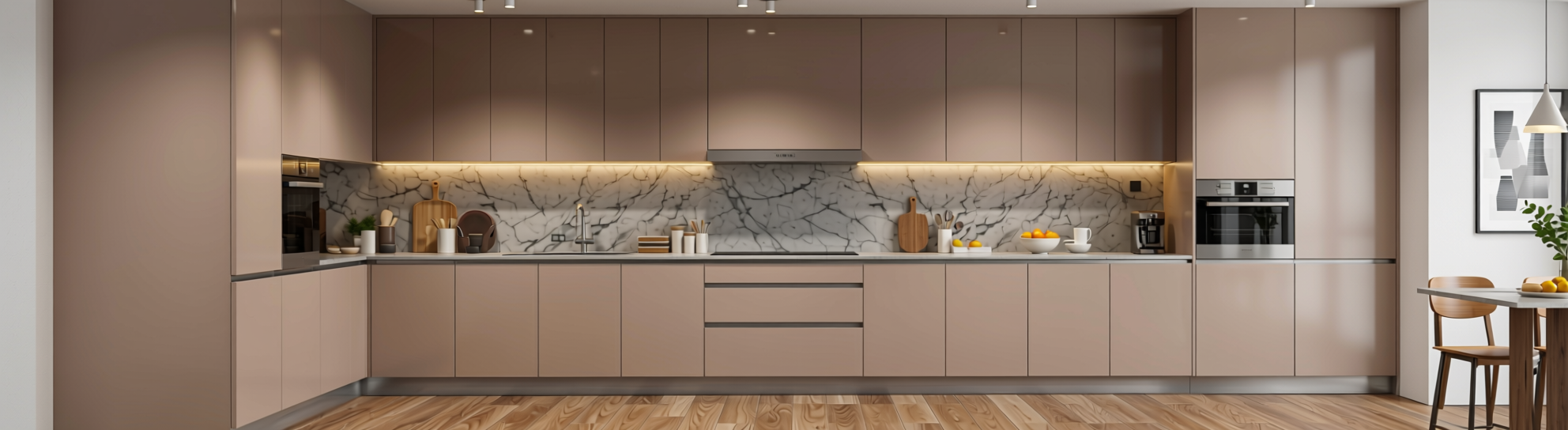Solid Colors Plain Laminate 8x4 ft High Gloss 1 mm - HG 1306 — application view in a contemporary kitchen