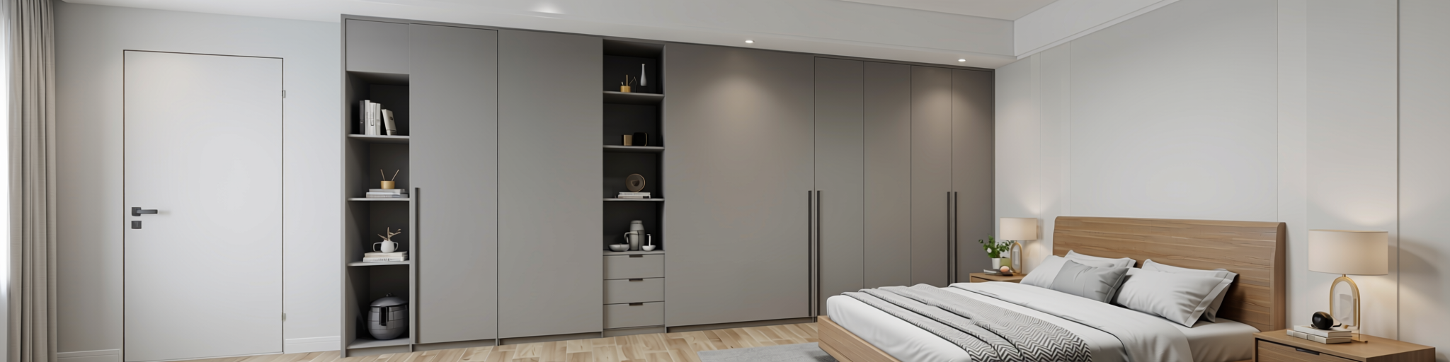 Solid Colors Plain Laminate 8x4 ft Texture 1 mm - CF 1119 — application view in a minimalist bedroom