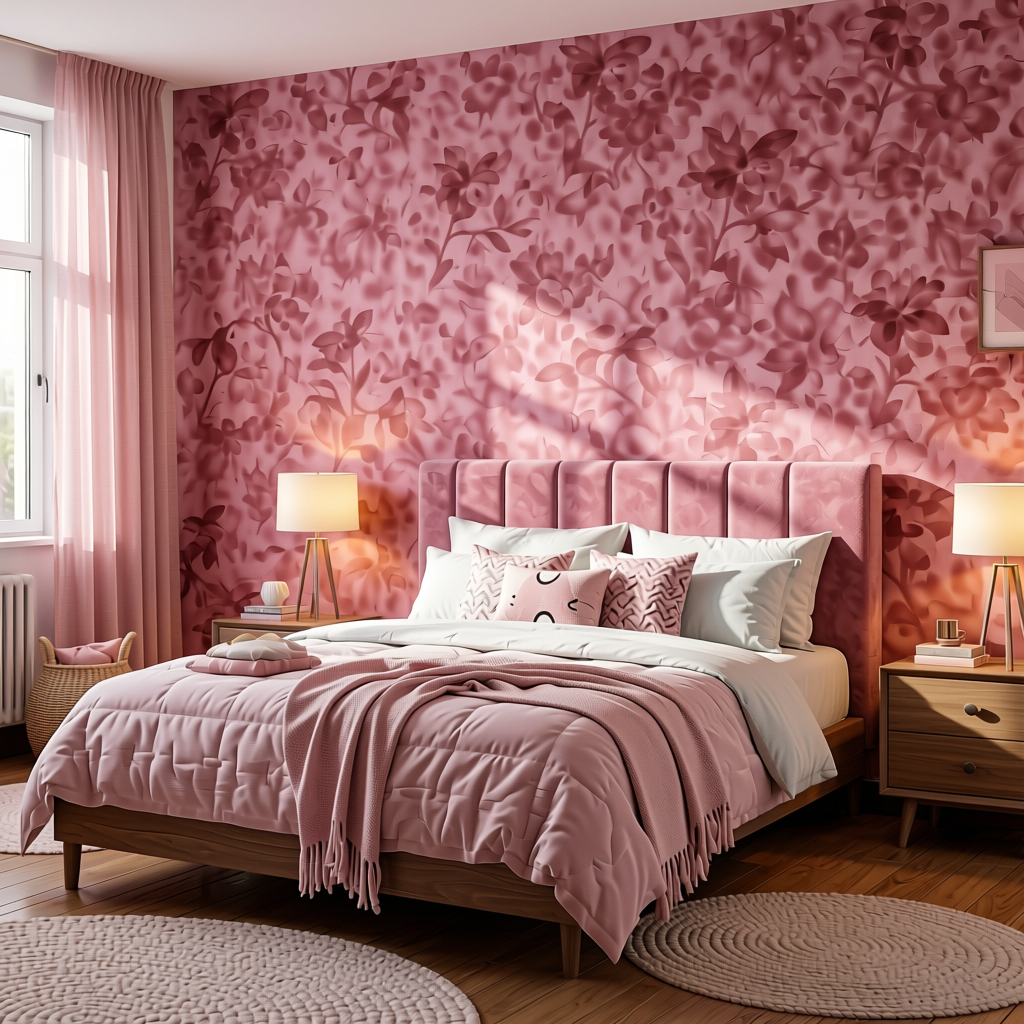 Pink Bloom Plain Colors Laminate 8*4 ft Suede 1.0 mm - HER-1163 — application view in a girl's bedroom