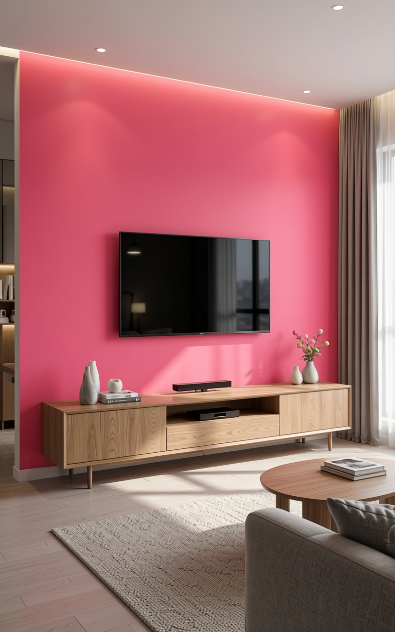 Pink Texture Laminate 4x8 ft - STY-SOL-570 — application view in a modern living room