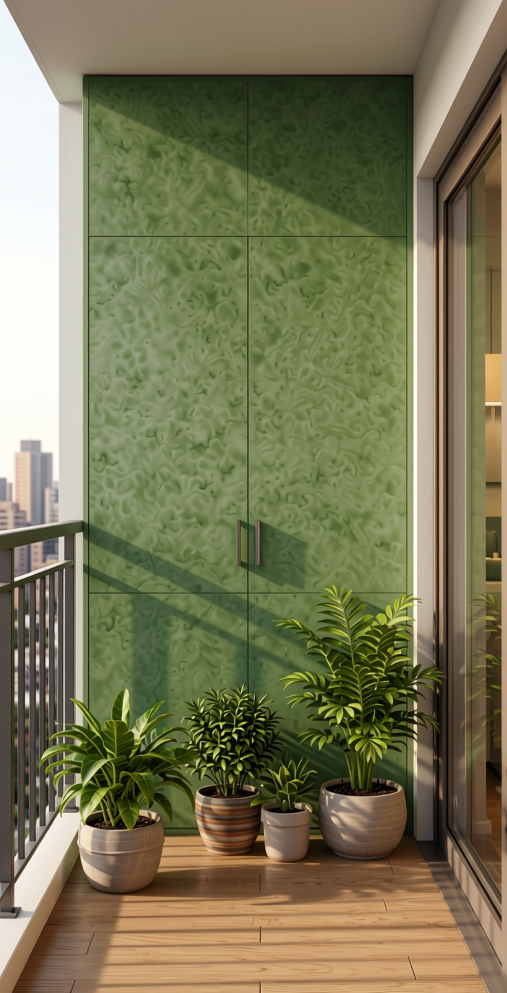 Pista Green Solid Colors Laminate 8x4 ft Suede 1.0 mm - 276 SU — application view in a balcony