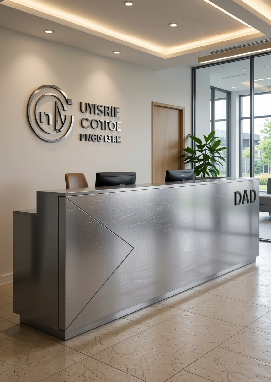 Platinum Grey Texture Laminate 4.25x10 ft - STY-SOL-8106 — application view in a office reception