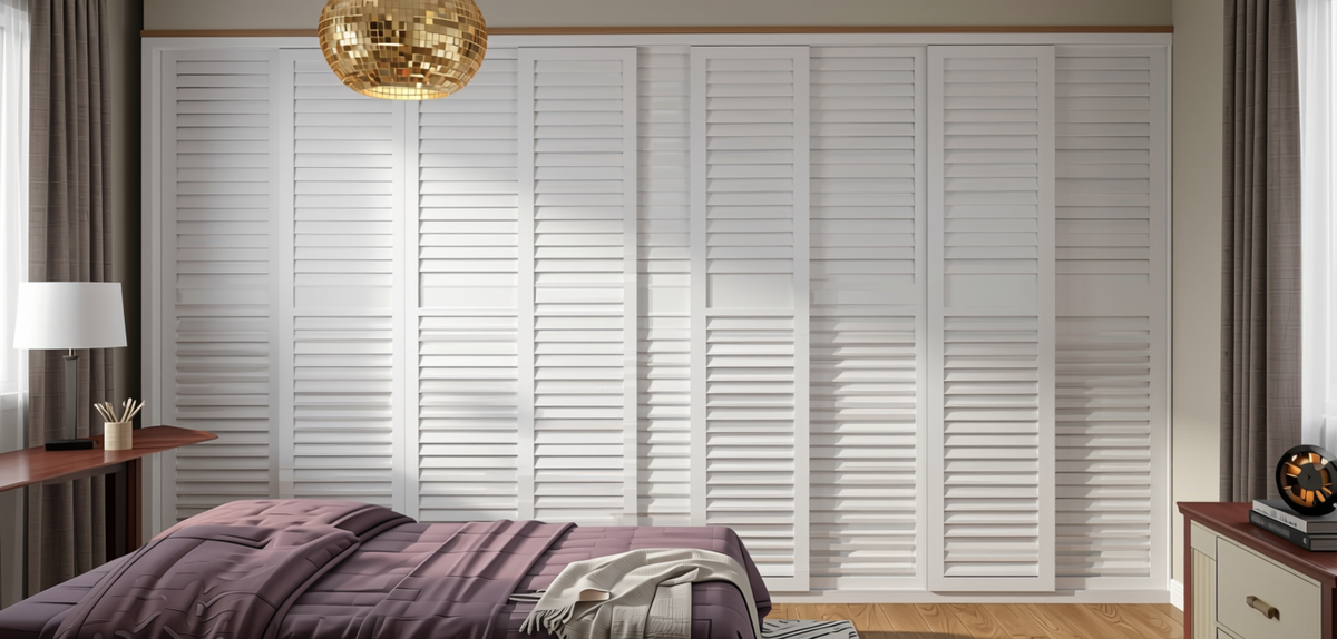 White Plain Colour Charcoal Louver Colors 9.5x0.5 Ft - Fl 2041 — application view in a bedroom