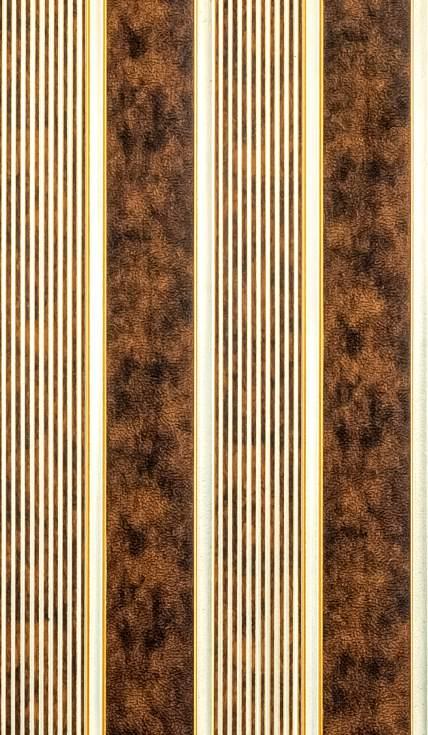 Brown wood louver panel with textured finish and striped pattern, featuring vertical slats and contrasting light and dark