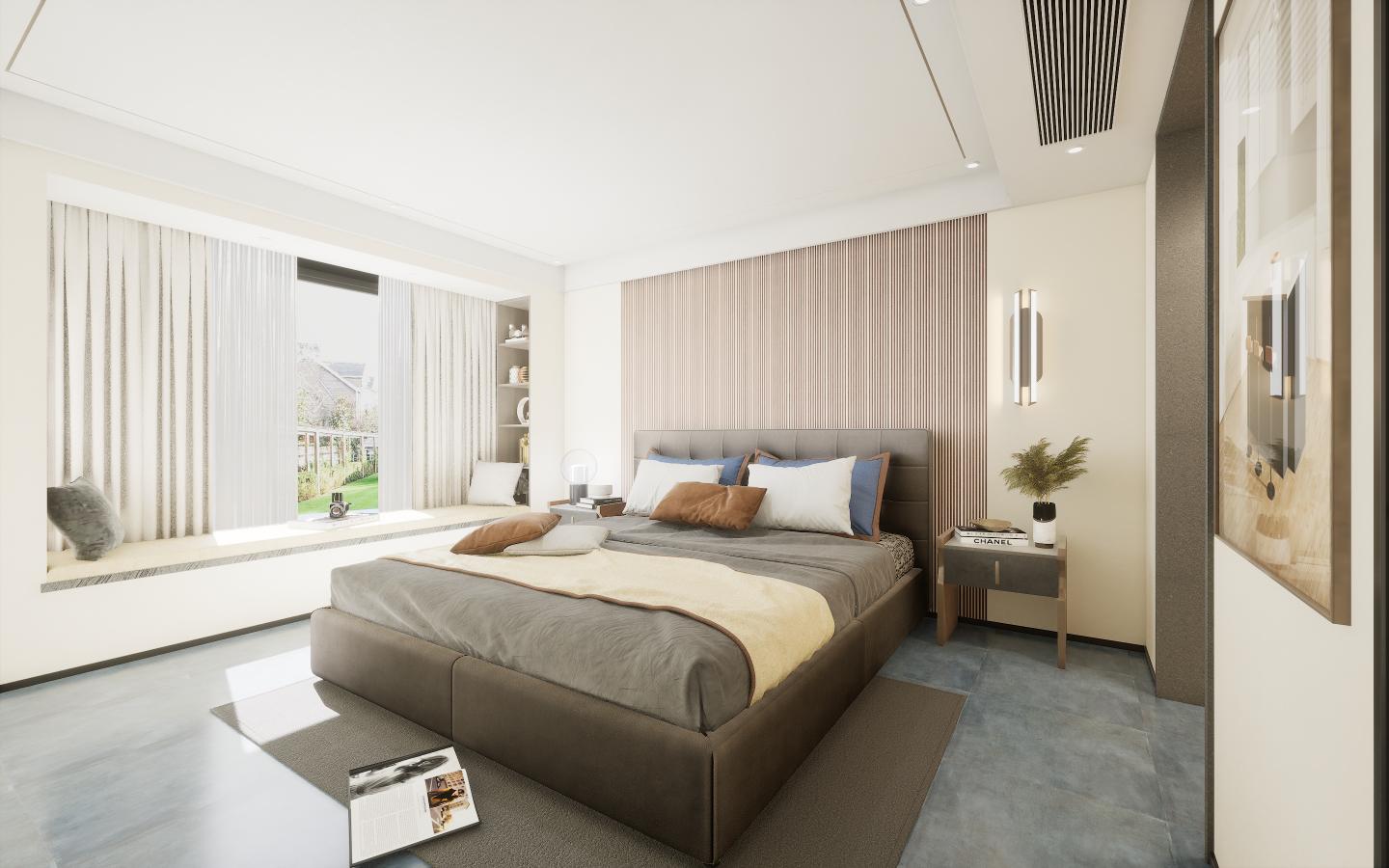 Cassa Series Engraved Leather Panel Designer Louvers Brown 8x0.5 Ft - 3449