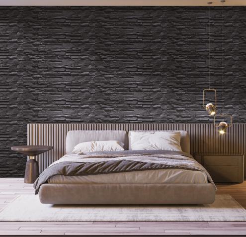 Brick Wall Black Pu Stone Panel Marble & Louvers 4x1 Ft - Ar-117