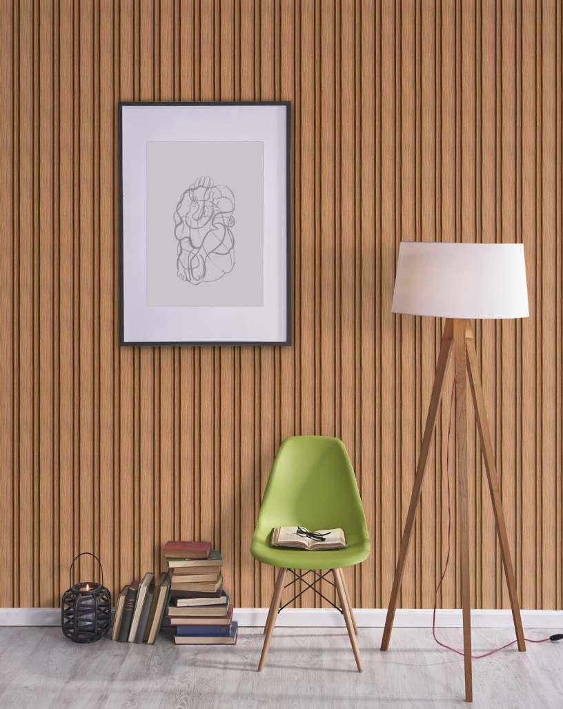 Beige Charcoal Louvers Panel Display Clads Series Wood 8x0.41 Ft - Sa 1004
