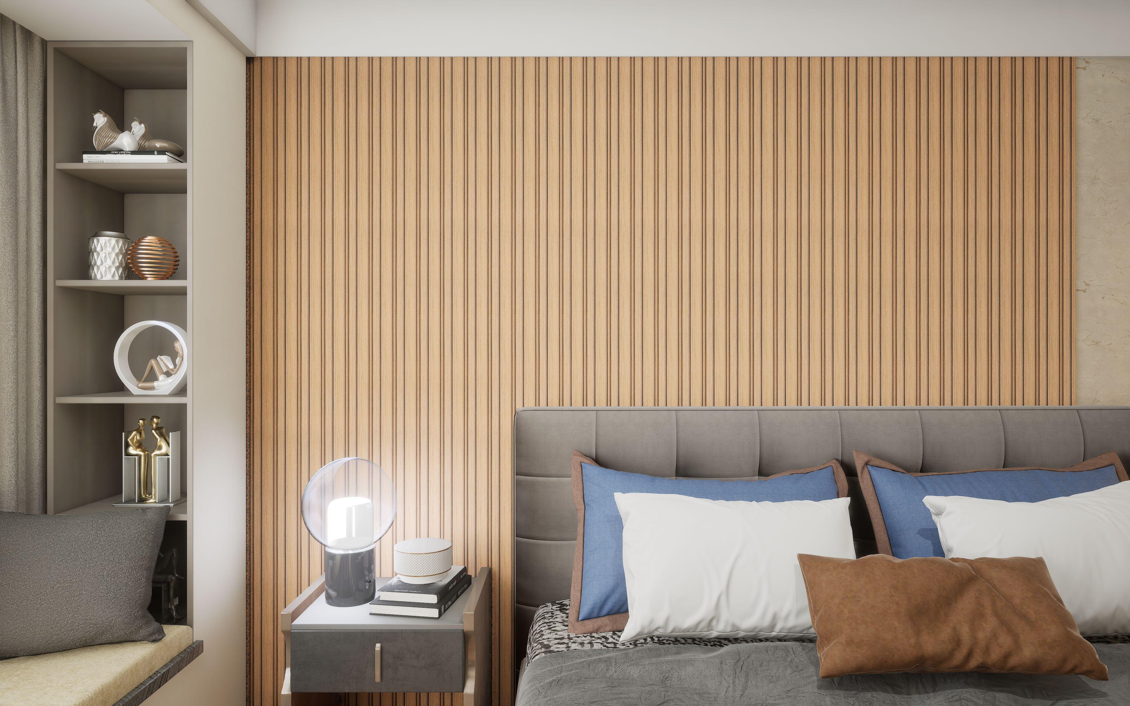 Beige Charcoal Louvers Panel Display Clads Series Wood 8x0.41 Ft - Sa 1004