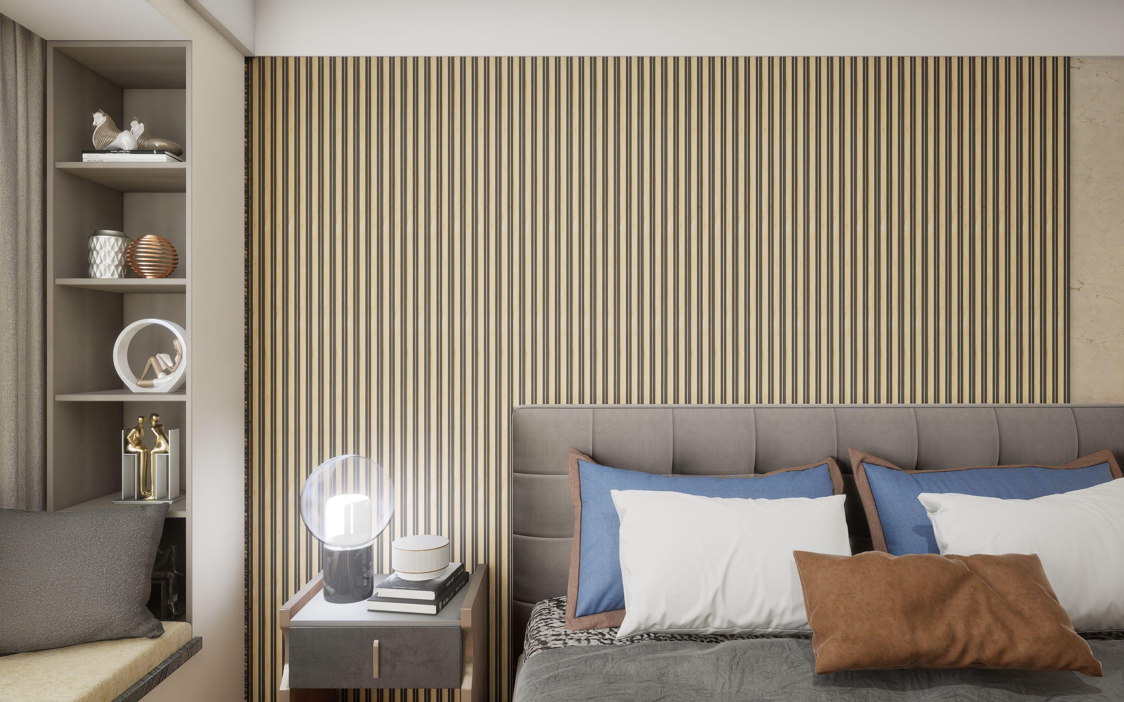 Beige Charcoal Louvers Panel Display Clads Series Wood 8x0.41 Ft - Sa 1013