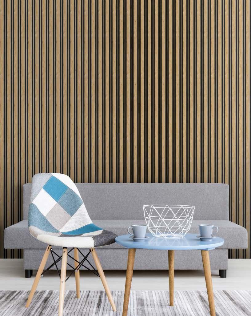 Beige Charcoal Louvers Panel Display Clads Series Wood 8x0.41 Ft - Sa 1013