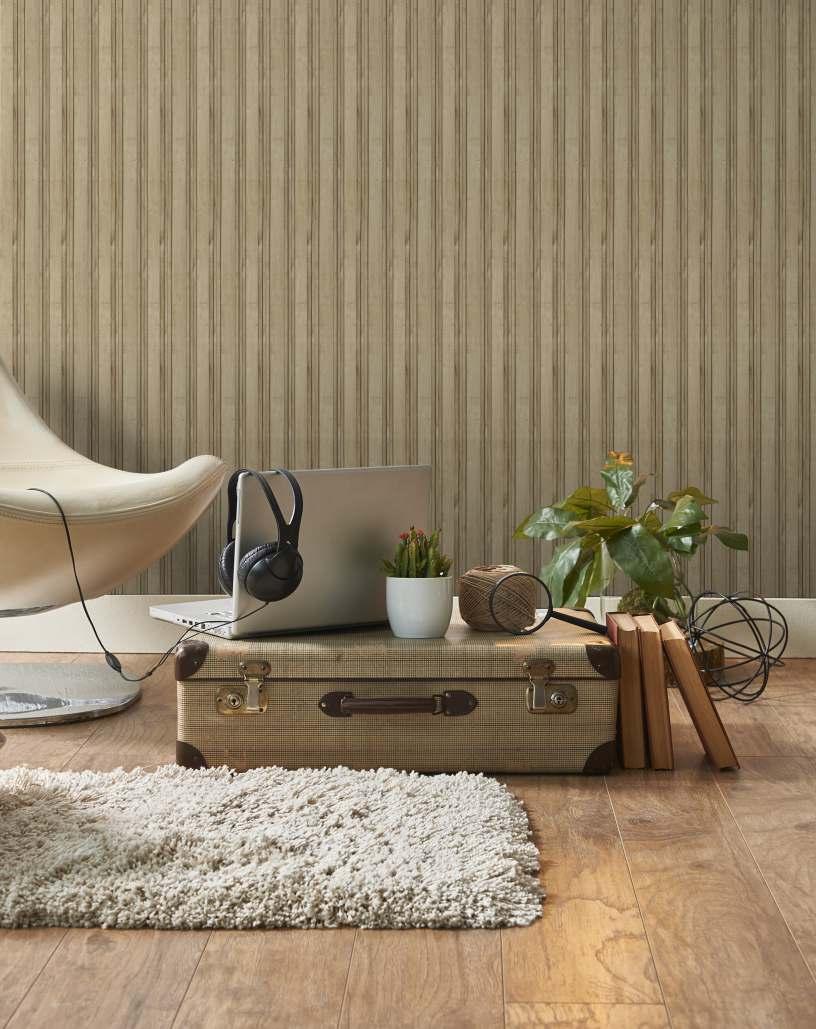 Beige Charcoal Louvers Panel Display Clads Series Wood 8x0.41 Ft - Sa 1014