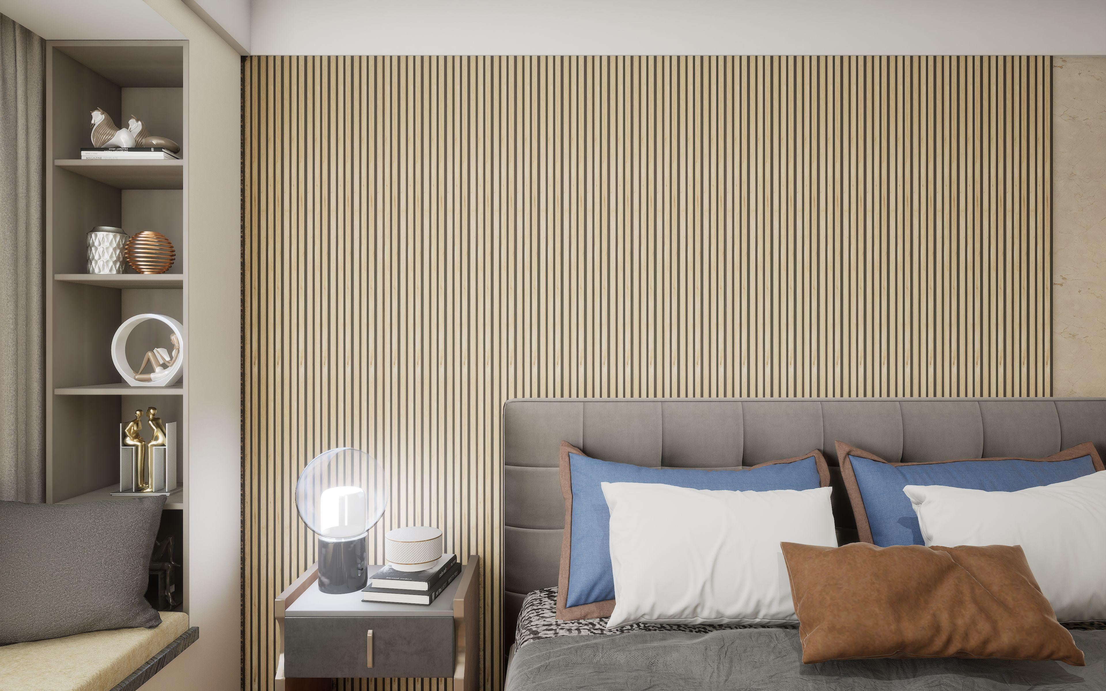Beige Charcoal Louvers Panel Sleek & Splendid Series Wood 8x0.41 Ft - Sa 1015
